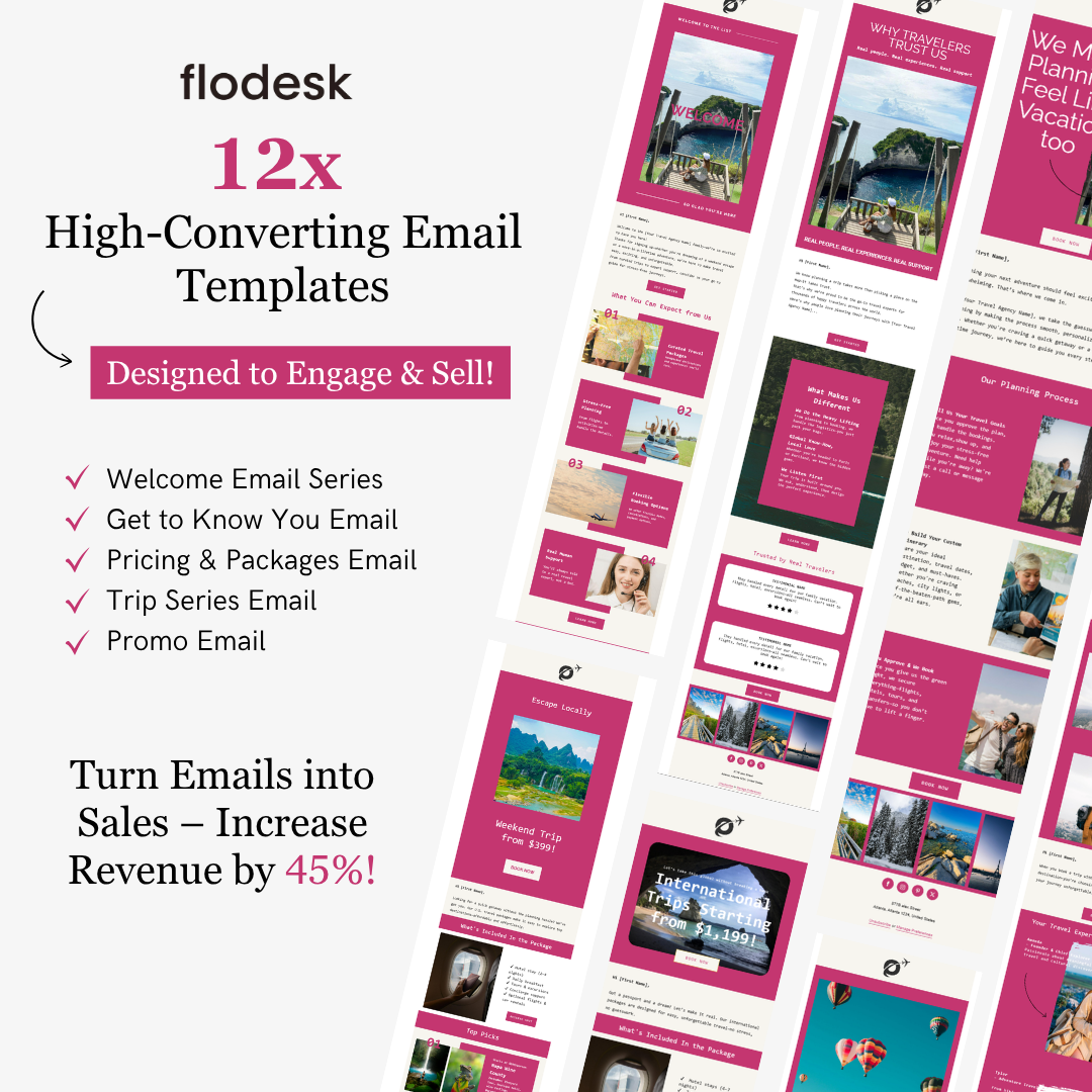 Flodesk high-converting email templates with various designs on a white background