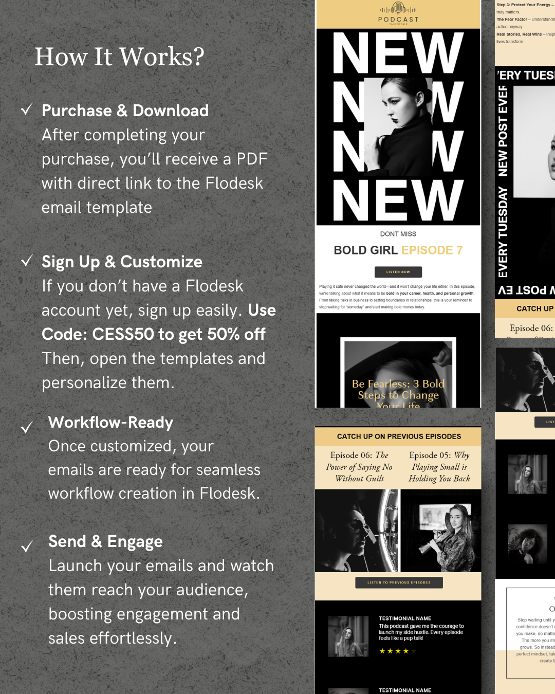 Yellow, Black & White Flodesk Podcast Email Template