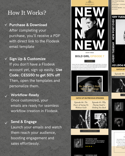 Yellow, Black & White Flodesk Podcast Email Template
