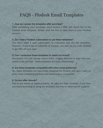 FAQs about Flodesk Email Templates on a gray background