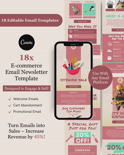 E-commerce Email Marketing Newsletter Canva Template Bundle for Klaviyo Mailchimp and Flodesk | Tools and Replacement Parts